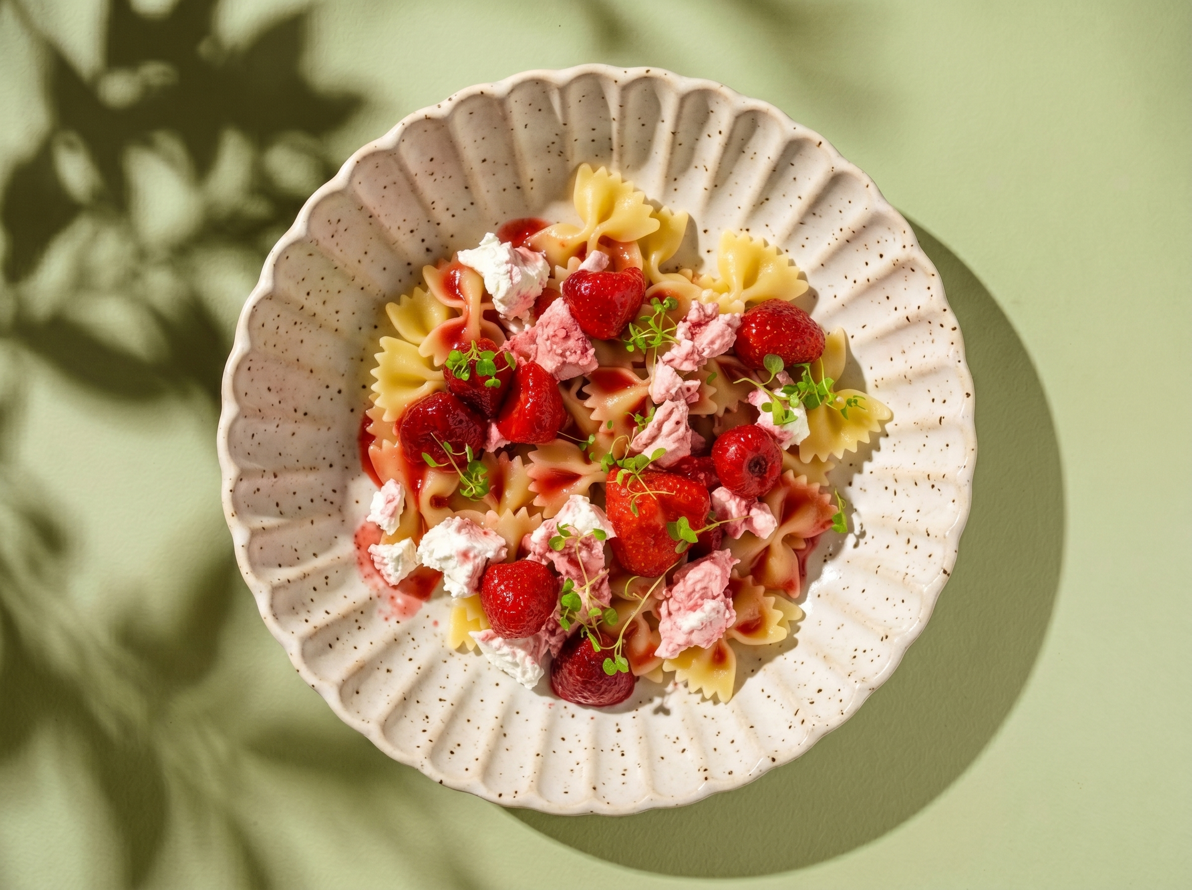 Pasta with cottage cheese and forest fruits