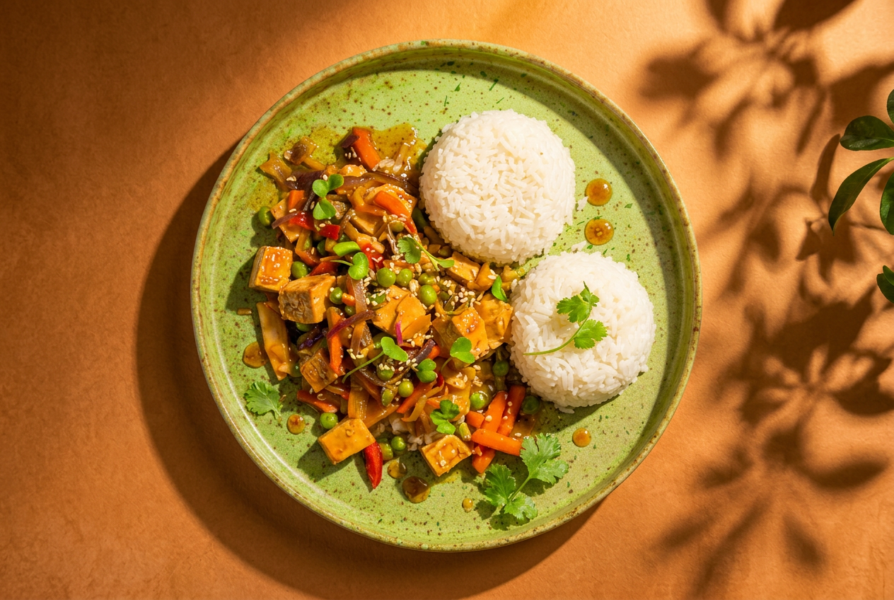 Tofu z warzywami w sosie sojowym