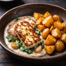 Halloumi w sosie z białej fasoli z ziemniakami
